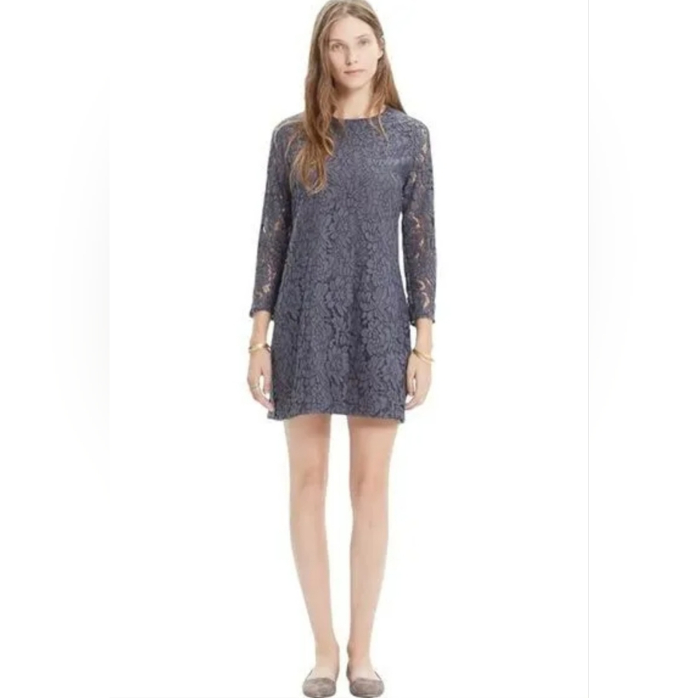 Madewell Lace Long‎ Sleeve Shift Dress in Charcoal Size 12